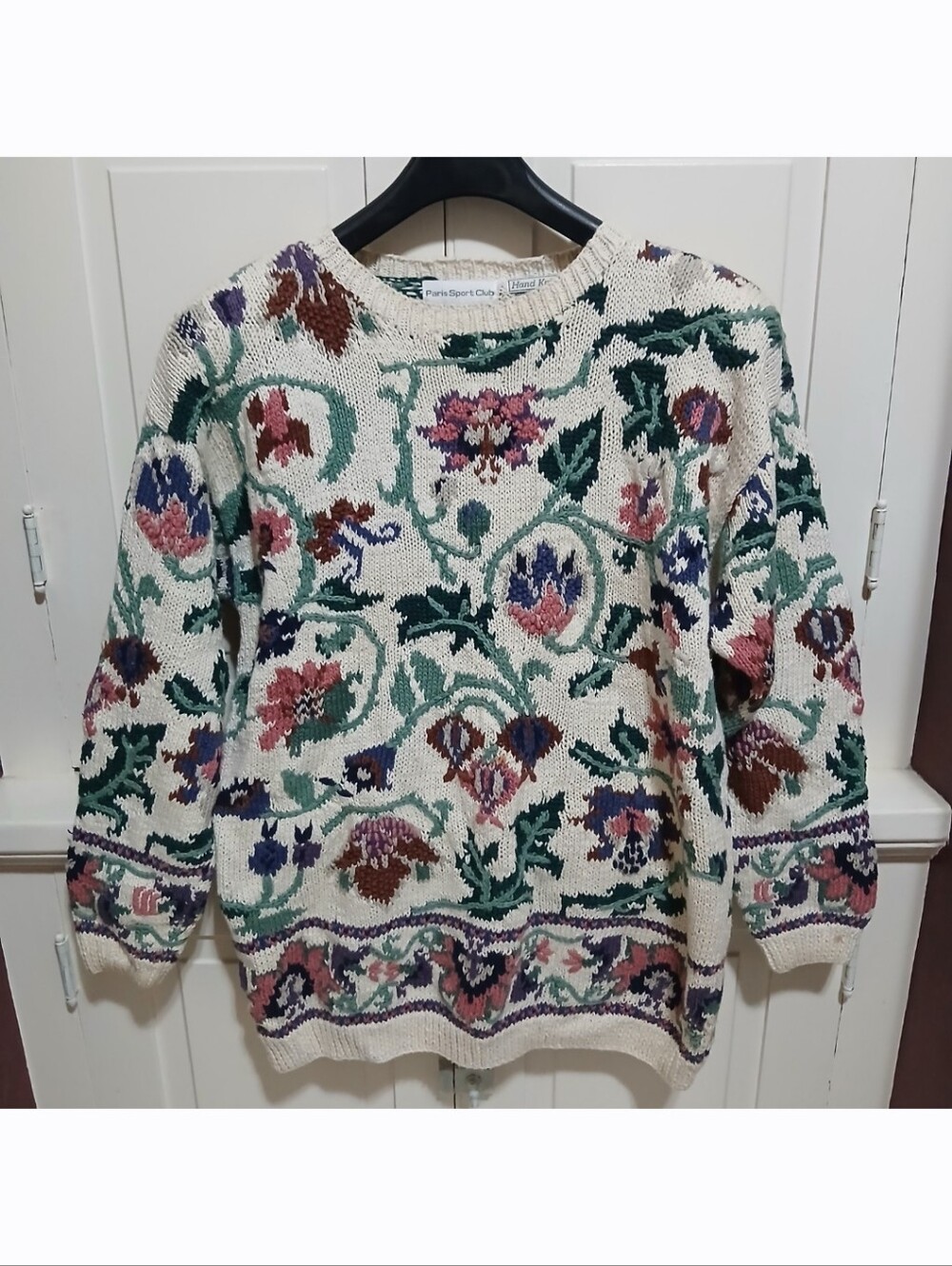 Vintage Paris Sport Club 80's 90's Women's Size L Knitted Floral Sweater *READ*